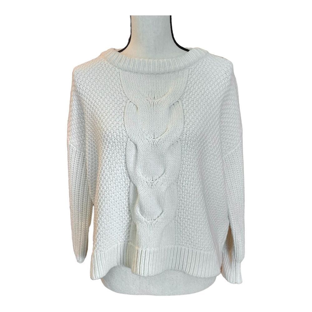 J.Crew Womens Cable-knit Ballon Sleeve Sweater Ivory Wool Crew Neck Solid XXS